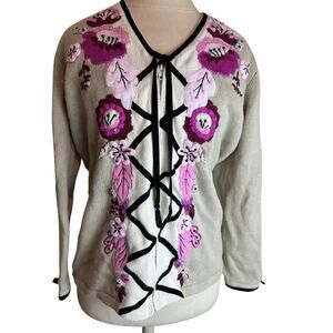 Vintage Cottagecore Corset Sweater Women's XS Floral Fairy Grandma Academia Cozy